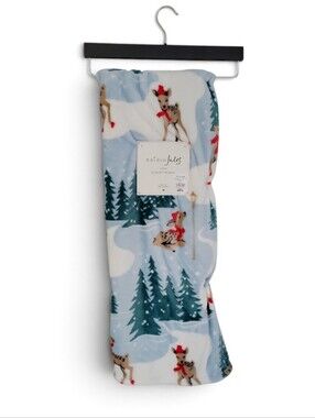 2 /$30 Maison Jules Light Blue Holiday Plush Throw with Deer Print 50 X 60